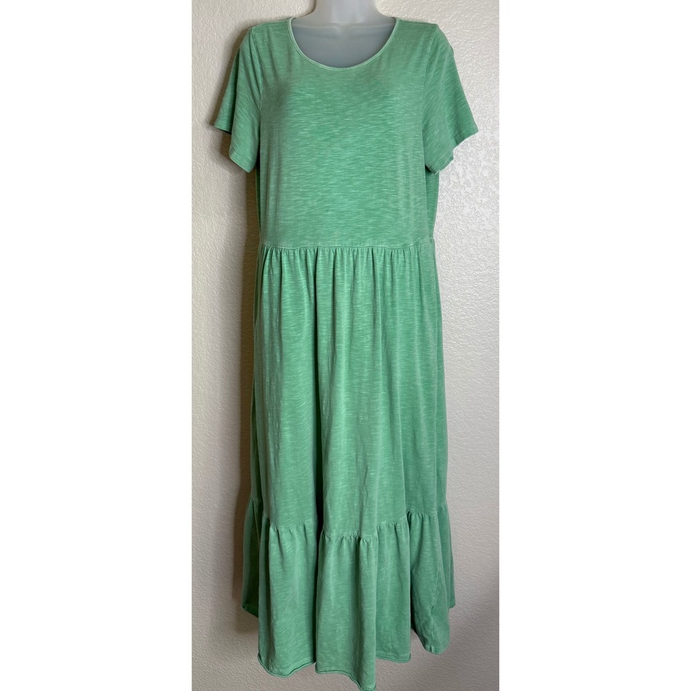 Old Navy Womens M Tiered Knit Maxi Dress Green Emerald Reef Slub Short Sleeve